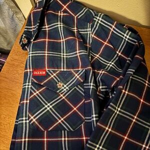 Dixxon Navy Plaid Flannel Shirt - Red & White Check women’s size M TORRANCE